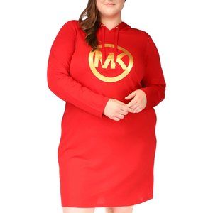 Michael Kors Plus Size Logo Hoodie Dress - Crimson - Size 2X